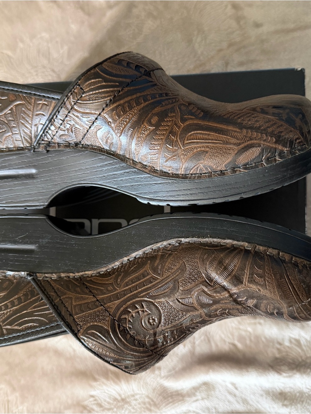 Dansko Brown Embossed LeatherWomen’s Slip-On Clogs - Picture 4 of 10